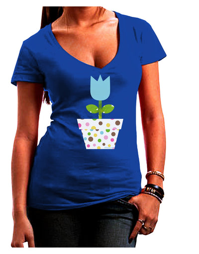 Easter Tulip Design - Blue Juniors V-Neck Dark T-Shirt by TooLoud-Womens V-Neck T-Shirts-TooLoud-Royal-Blue-Juniors Fitted Small-Davson Sales