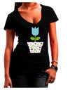 Easter Tulip Design - Blue Juniors V-Neck Dark T-Shirt by TooLoud-Womens V-Neck T-Shirts-TooLoud-Black-Juniors Fitted Small-Davson Sales