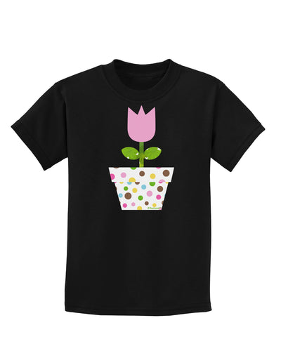 Easter Tulip Design - Pink Childrens Dark T-Shirt by TooLoud-Childrens T-Shirt-TooLoud-Black-X-Small-Davson Sales