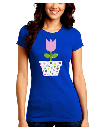 Easter Tulip Design - Pink Juniors Crew Dark T-Shirt by TooLoud-T-Shirts Juniors Tops-TooLoud-Royal-Blue-Juniors Fitted Small-Davson Sales