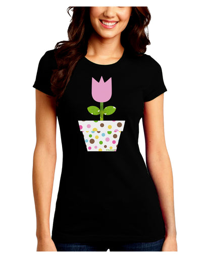 Easter Tulip Design - Pink Juniors Crew Dark T-Shirt by TooLoud-T-Shirts Juniors Tops-TooLoud-Black-Juniors Fitted Small-Davson Sales