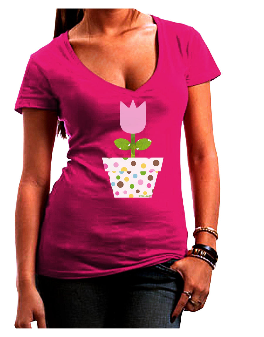 Easter Tulip Design - Pink Juniors V-Neck Dark T-Shirt by TooLoud-Womens V-Neck T-Shirts-TooLoud-Black-Juniors Fitted Small-Davson Sales