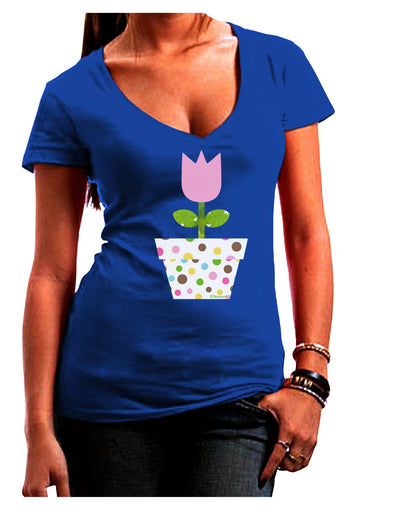 Easter Tulip Design - Pink Juniors V-Neck Dark T-Shirt by TooLoud-Womens V-Neck T-Shirts-TooLoud-Royal-Blue-Juniors Fitted Small-Davson Sales