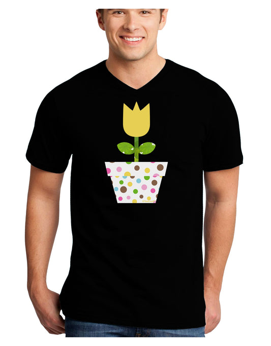 Easter Tulip Design - Yellow Adult Dark V-Neck T-Shirt by TooLoud-Mens V-Neck T-Shirt-TooLoud-Black-Small-Davson Sales