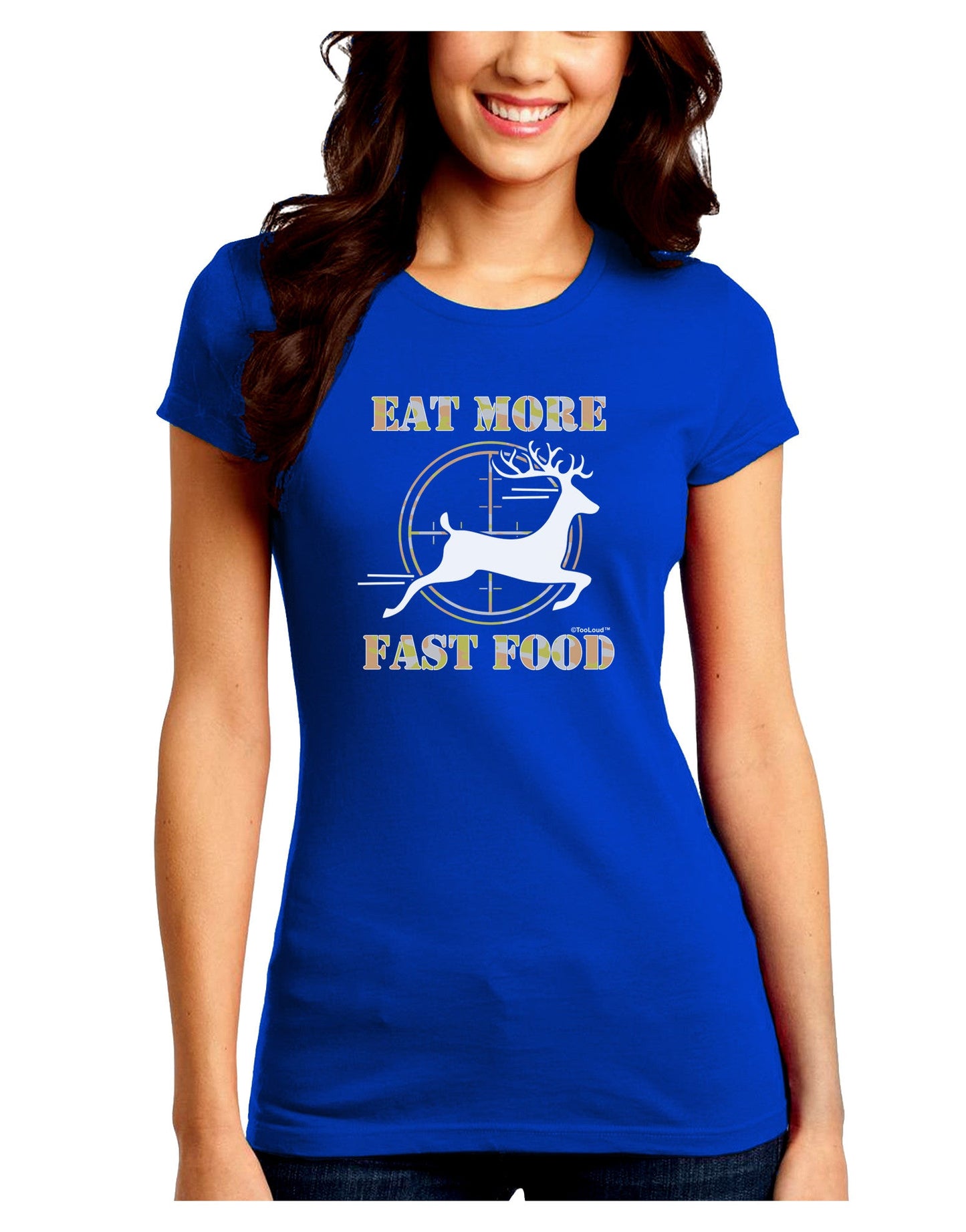 Eat More Fast Food - Deer Juniors Petite Crew Dark T-Shirt-T-Shirts Juniors Tops-TooLoud-Royal-Blue-Juniors Fitted Small-Davson Sales