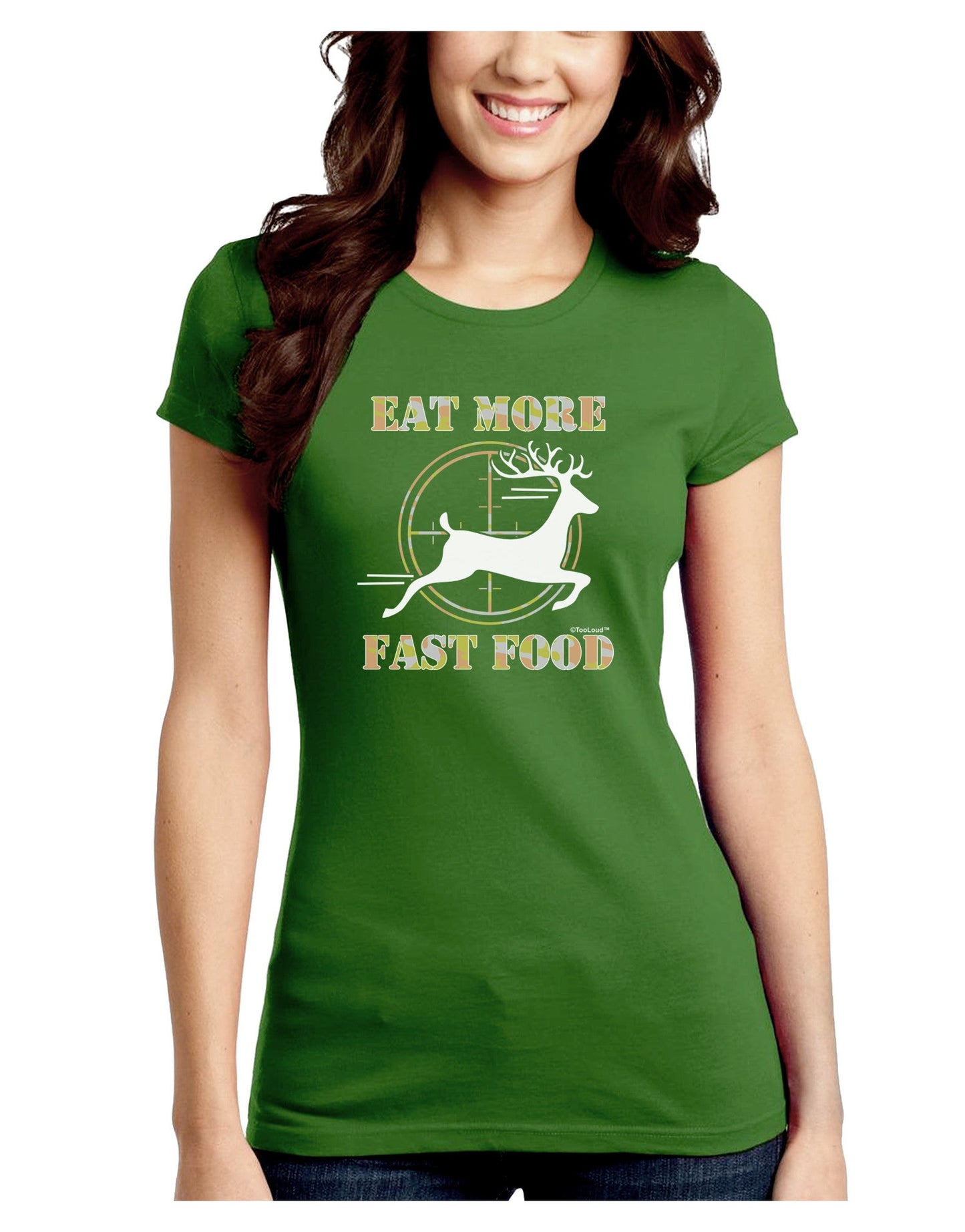 Eat More Fast Food - Deer Juniors Petite Crew Dark T-Shirt-T-Shirts Juniors Tops-TooLoud-Kiwi-Green-Juniors Fitted Small-Davson Sales