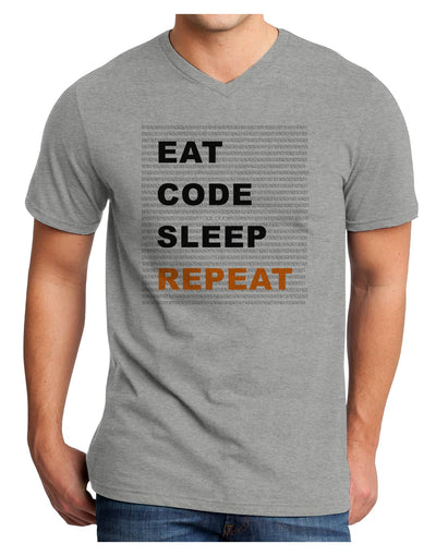 Eat Sleep Code Repeat Adult V-Neck T-shirt by TooLoud-Mens V-Neck T-Shirt-TooLoud-HeatherGray-Small-Davson Sales