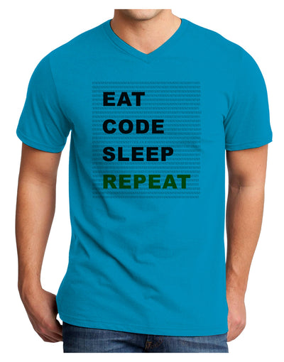 Eat Sleep Code Repeat Adult V-Neck T-shirt by TooLoud-Mens V-Neck T-Shirt-TooLoud-Turquoise-Small-Davson Sales