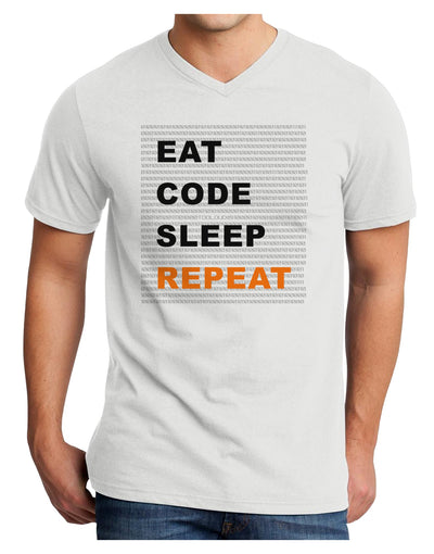 Eat Sleep Code Repeat Adult V-Neck T-shirt by TooLoud-Mens V-Neck T-Shirt-TooLoud-White-Small-Davson Sales