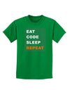 Eat Sleep Code Repeat Childrens Dark T-Shirt by TooLoud-Childrens T-Shirt-TooLoud-Kelly-Green-X-Small-Davson Sales