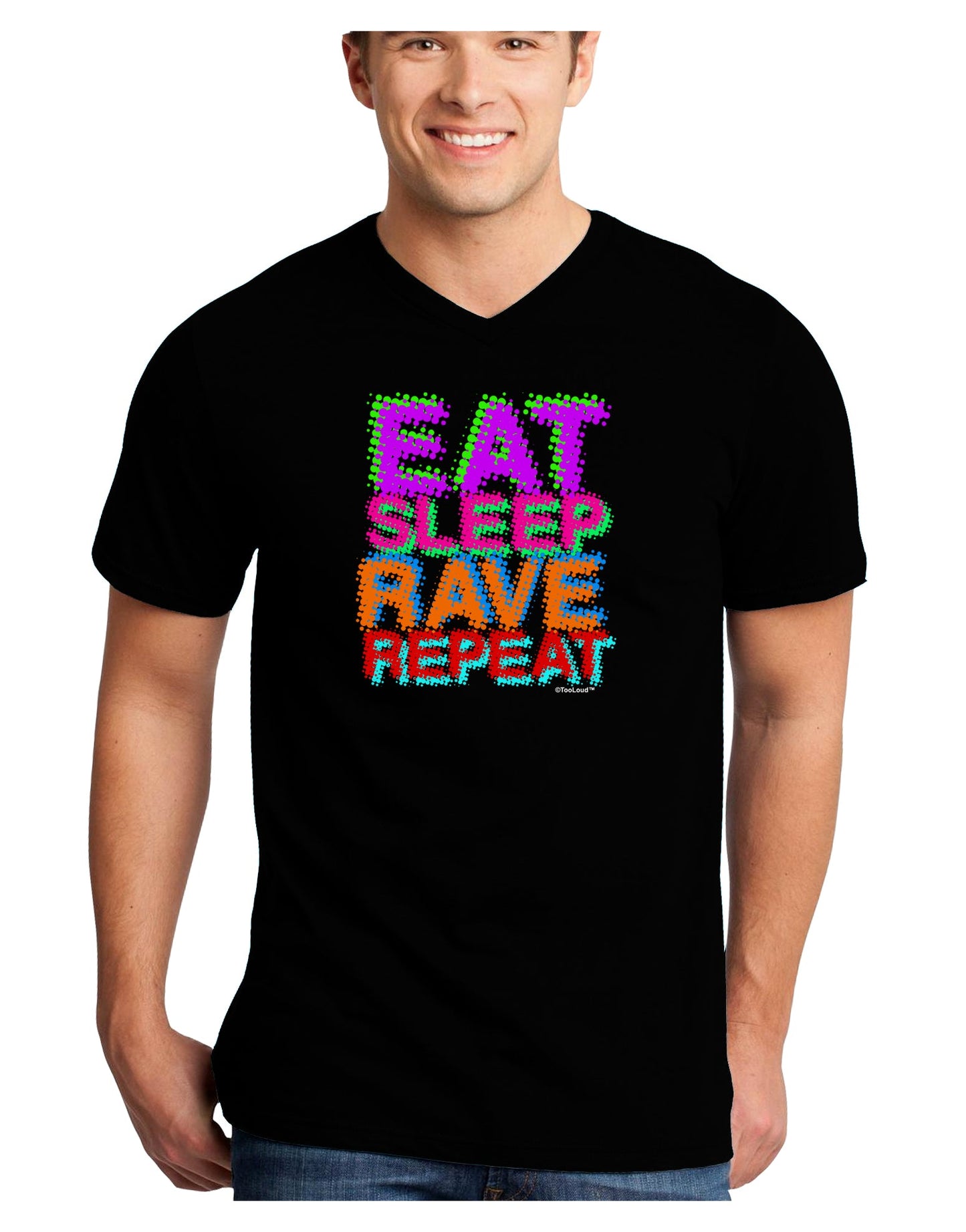 Eat Sleep Rave Repeat Color Adult Dark V-Neck T-Shirt by TooLoud-Mens V-Neck T-Shirt-TooLoud-Black-Small-Davson Sales