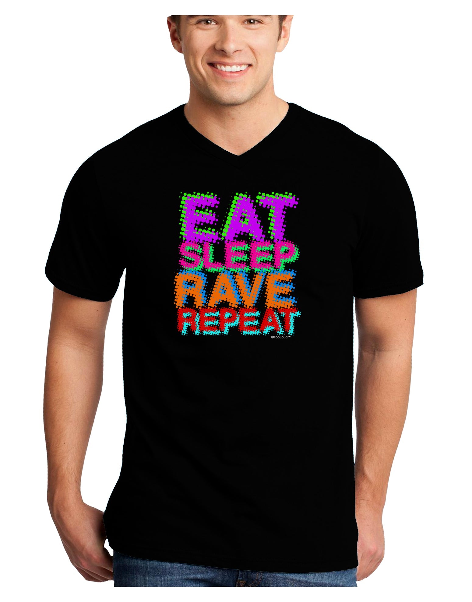 Eat Sleep Rave Repeat Color Adult Dark V-Neck T-Shirt by TooLoud-Mens V-Neck T-Shirt-TooLoud-Black-Small-Davson Sales