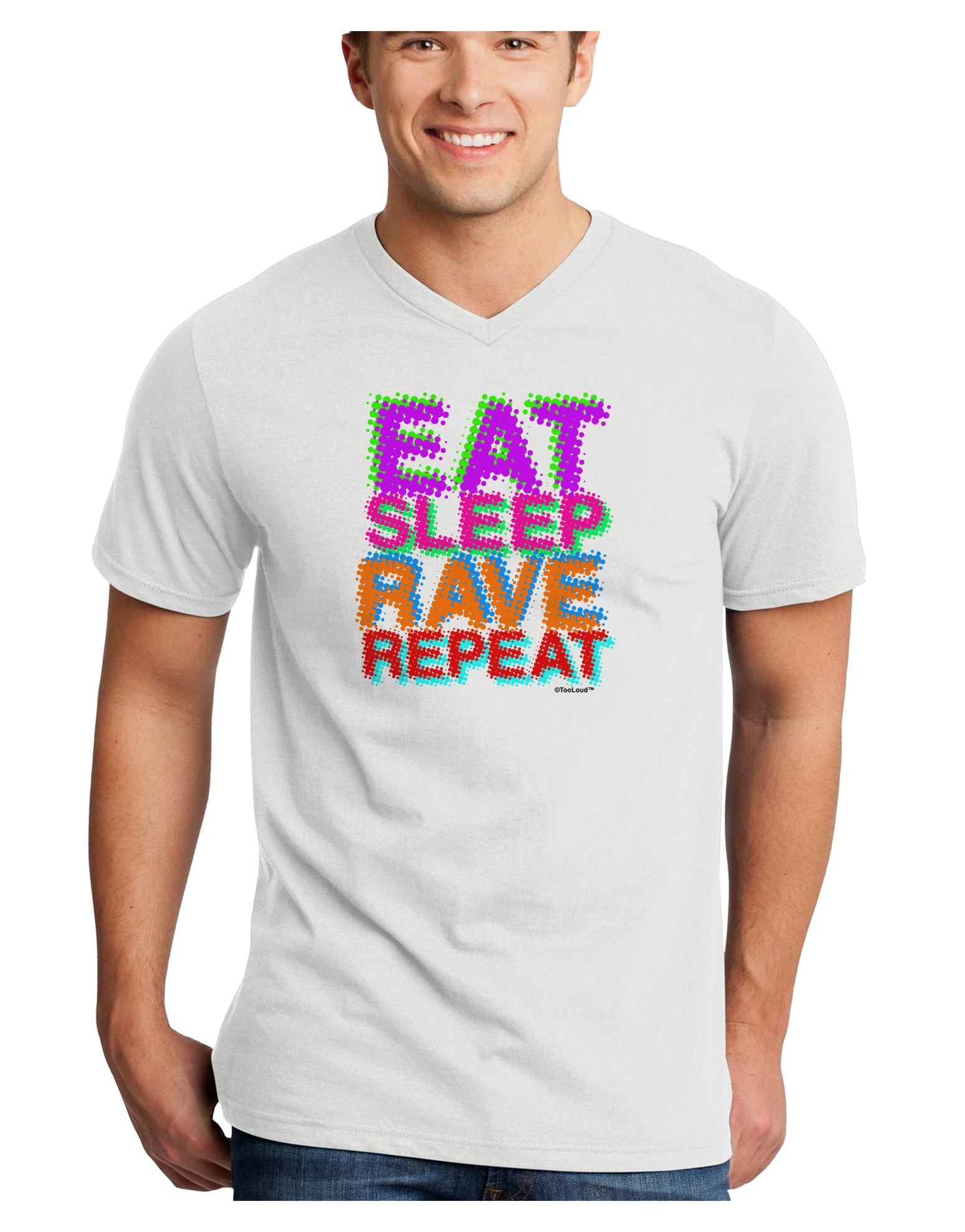 Eat Sleep Rave Repeat Color Adult V-Neck T-shirt by TooLoud-Mens V-Neck T-Shirt-TooLoud-White-Small-Davson Sales