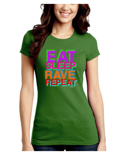 Eat Sleep Rave Repeat Color Juniors Crew Dark T-Shirt by TooLoud-T-Shirts Juniors Tops-TooLoud-Kiwi-Green-Juniors Fitted X-Small-Davson Sales