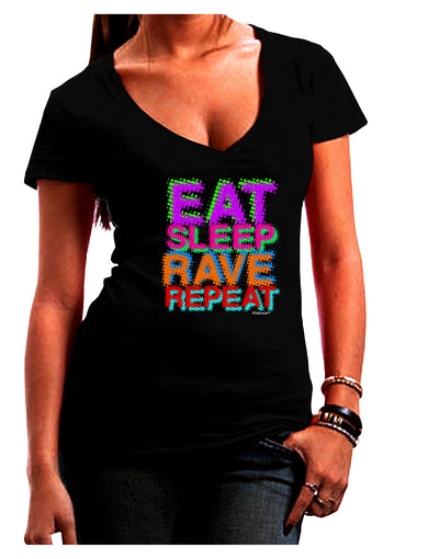 Eat Sleep Rave Repeat Color Juniors V-Neck Dark T-Shirt by TooLoud-Womens V-Neck T-Shirts-TooLoud-Black-Juniors Fitted Small-Davson Sales