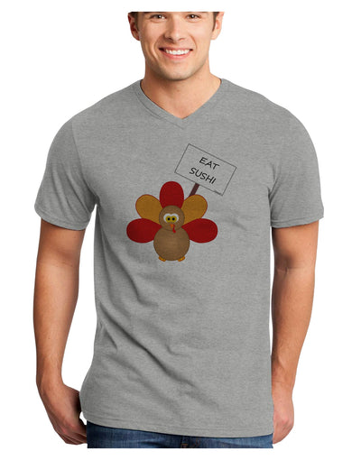 Eat Sushi Thanksgiving Turkey Adult V-Neck T-shirt-Mens V-Neck T-Shirt-TooLoud-HeatherGray-Small-Davson Sales