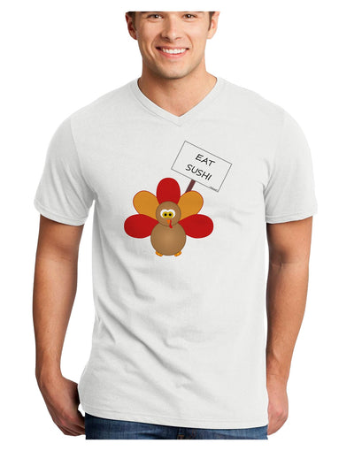 Eat Sushi Thanksgiving Turkey Adult V-Neck T-shirt-Mens V-Neck T-Shirt-TooLoud-White-Small-Davson Sales