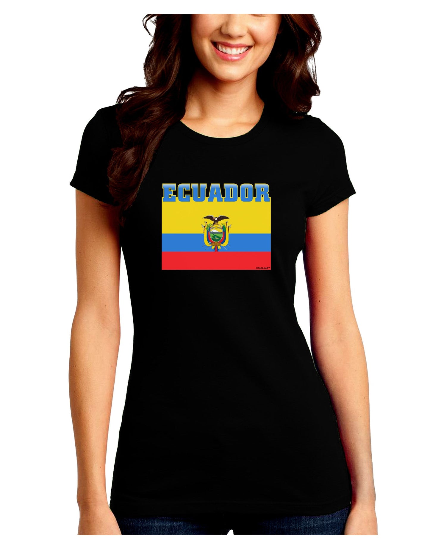 Ecuador Flag Juniors Petite Crew Dark T-Shirt-T-Shirts Juniors Tops-TooLoud-Black-Juniors Fitted Small-Davson Sales