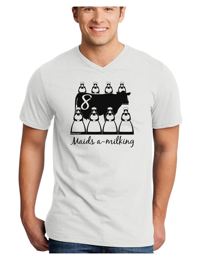 Eight Maids A Milking Text Adult V-Neck T-shirt-Mens V-Neck T-Shirt-TooLoud-White-Small-Davson Sales