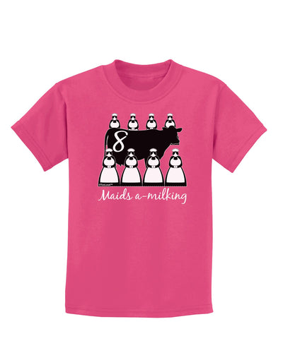 Eight Maids A Milking Text Childrens Dark T-Shirt-Childrens T-Shirt-TooLoud-Sangria-X-Small-Davson Sales