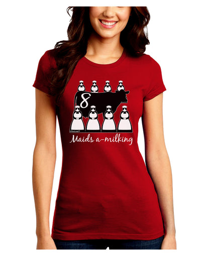 Eight Maids A Milking Text Juniors Crew Dark T-Shirt-T-Shirts Juniors Tops-TooLoud-Red-Juniors Fitted Small-Davson Sales