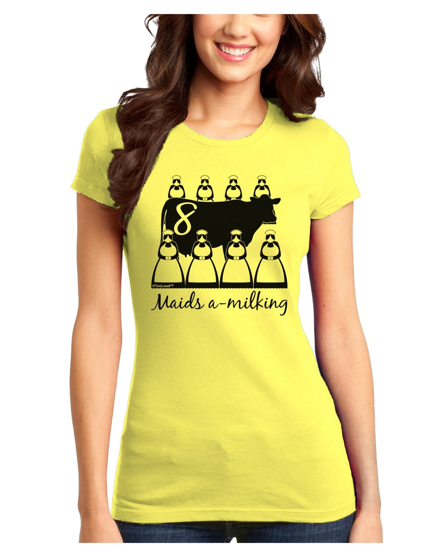 Eight Maids A Milking Text Juniors T-Shirt-Womens Juniors T-Shirt-TooLoud-Yellow-Juniors Fitted X-Small-Davson Sales