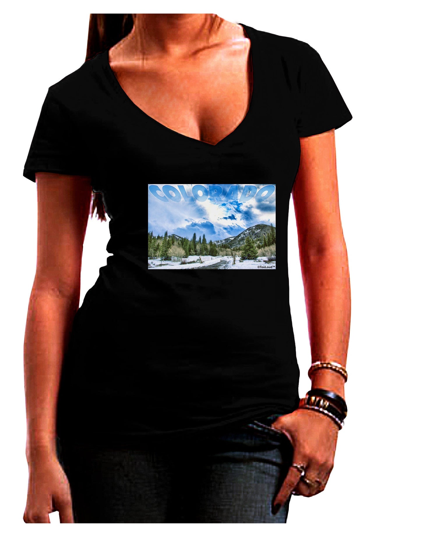 El Dora CO with Text Womens V-Neck Dark T-Shirt-Womens V-Neck T-Shirts-TooLoud-Black-Juniors Fitted Small-Davson Sales