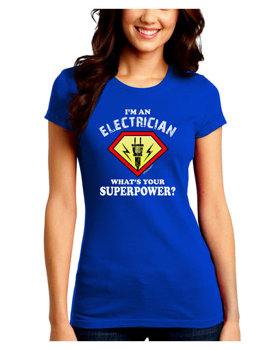 Electrician - Superpower Juniors Petite Crew Dark T-Shirt-T-Shirts Juniors Tops-TooLoud-Royal-Blue-Juniors Fitted Small-Davson Sales