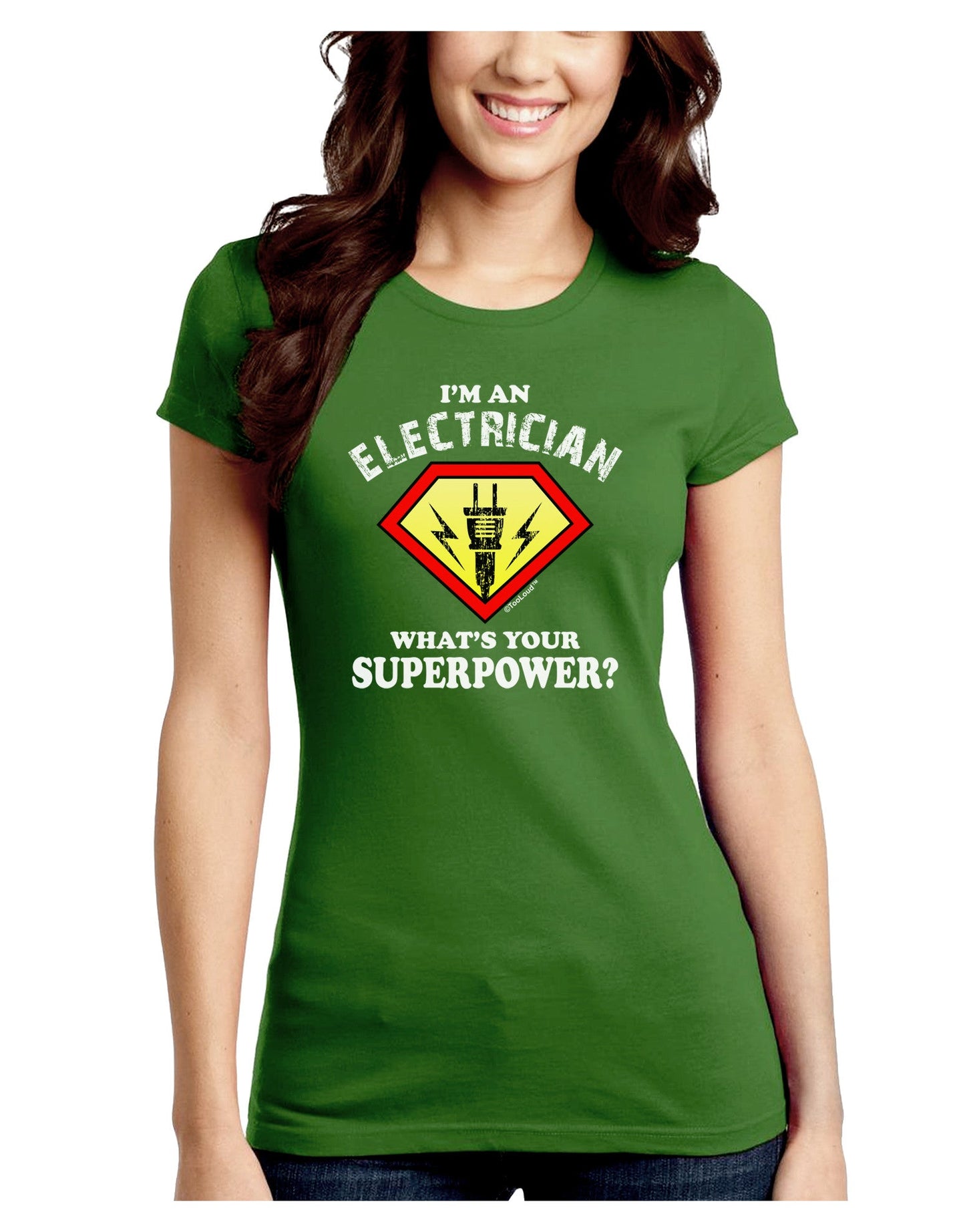 Electrician - Superpower Juniors Petite Crew Dark T-Shirt-T-Shirts Juniors Tops-TooLoud-Kiwi-Green-Juniors Fitted Small-Davson Sales
