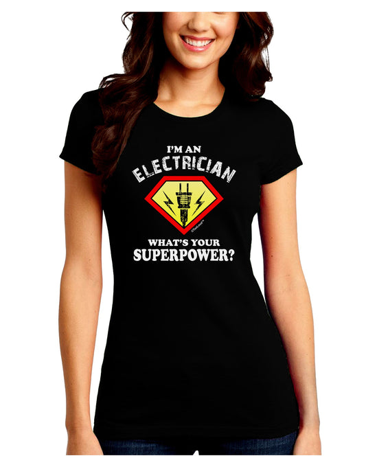 Electrician - Superpower Juniors Petite Crew Dark T-Shirt-T-Shirts Juniors Tops-TooLoud-Black-Juniors Fitted Small-Davson Sales