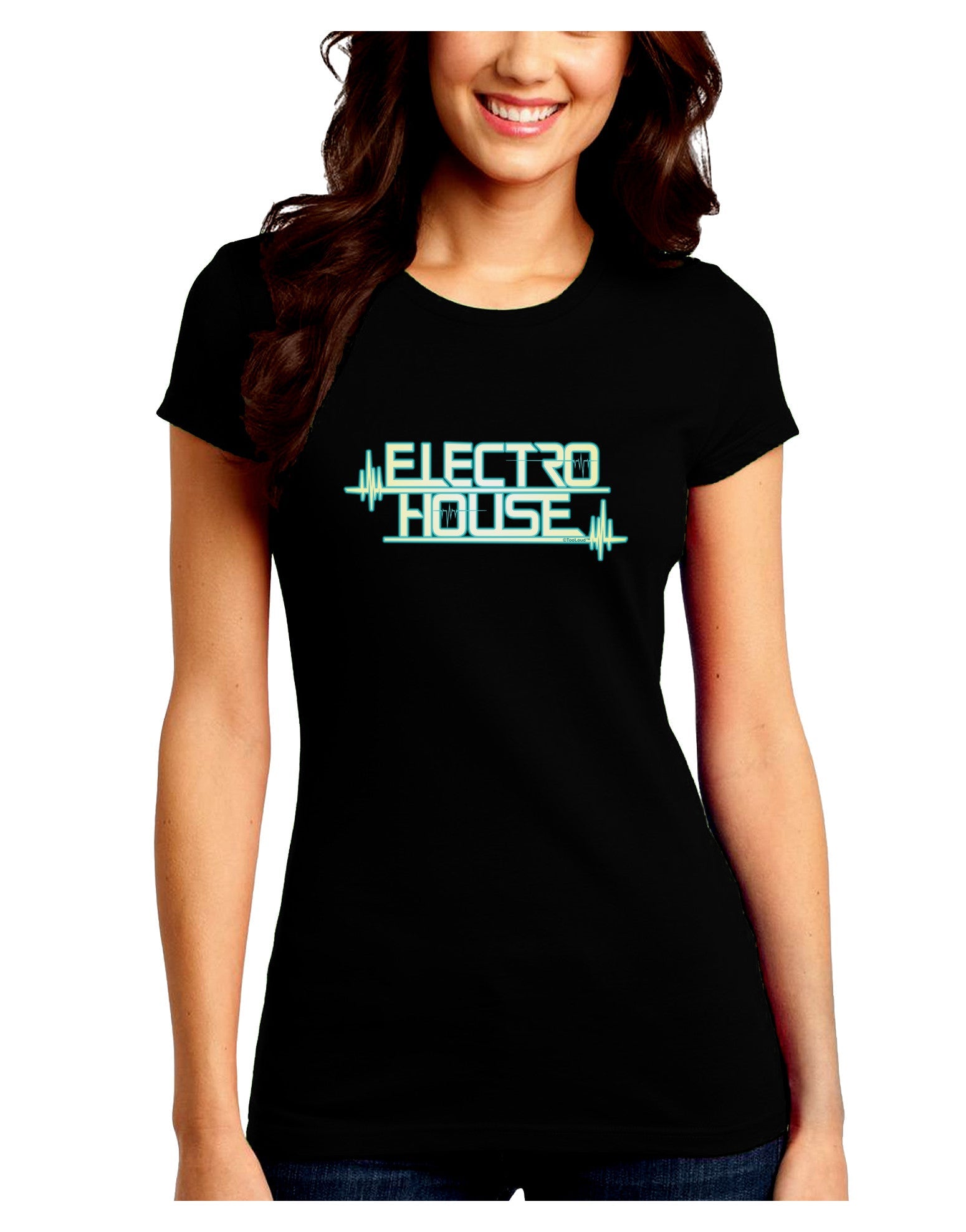 Electro House Bolt Juniors Petite Crew Dark T-Shirt-T-Shirts Juniors Tops-TooLoud-Black-Juniors Fitted Small-Davson Sales