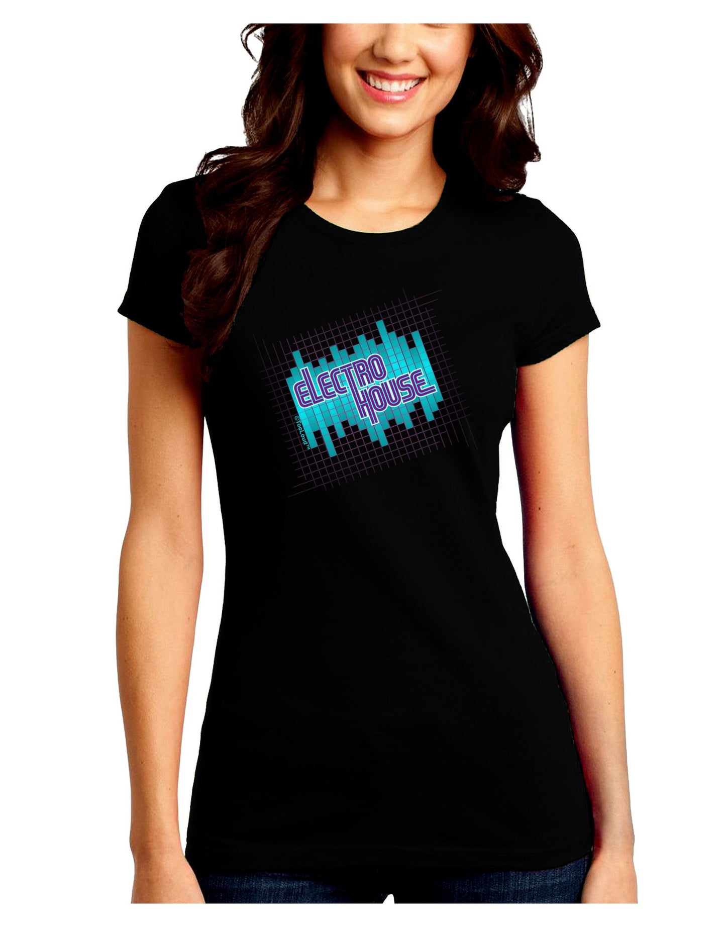 Electro House Equalizer Juniors Petite Crew Dark T-Shirt-T-Shirts Juniors Tops-TooLoud-Black-Juniors Fitted Small-Davson Sales