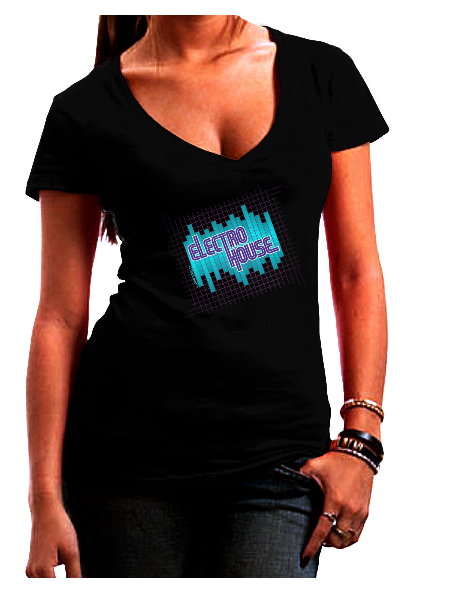 Electro House Equalizer Womens V-Neck Dark T-Shirt-Womens V-Neck T-Shirts-TooLoud-Black-Juniors Fitted Small-Davson Sales