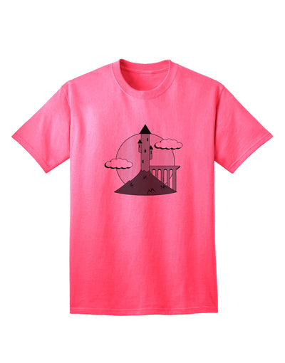 Elegant Grayscale Adult T-Shirt - Moonlit Wizard Tower-Mens T-shirts-TooLoud-Neon-Pink-Small-Davson Sales