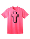 Elevate Your Style with the Exquisite Black Distressed Adult T-Shirt featuring a Simple Cross Design by TooLoud-Mens T-shirts-TooLoud-Neon-Pink-Small-Davson Sales