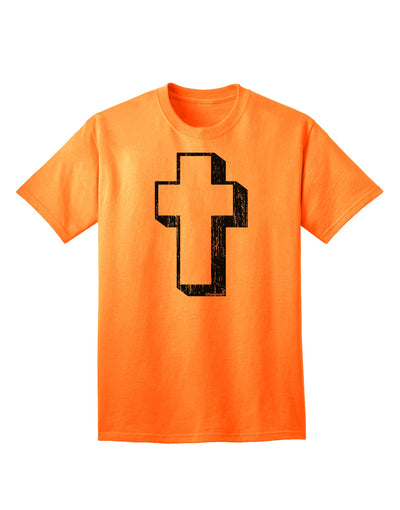 Elevate Your Style with the Exquisite Black Distressed Adult T-Shirt featuring a Simple Cross Design by TooLoud-Mens T-shirts-TooLoud-Neon-Orange-Small-Davson Sales