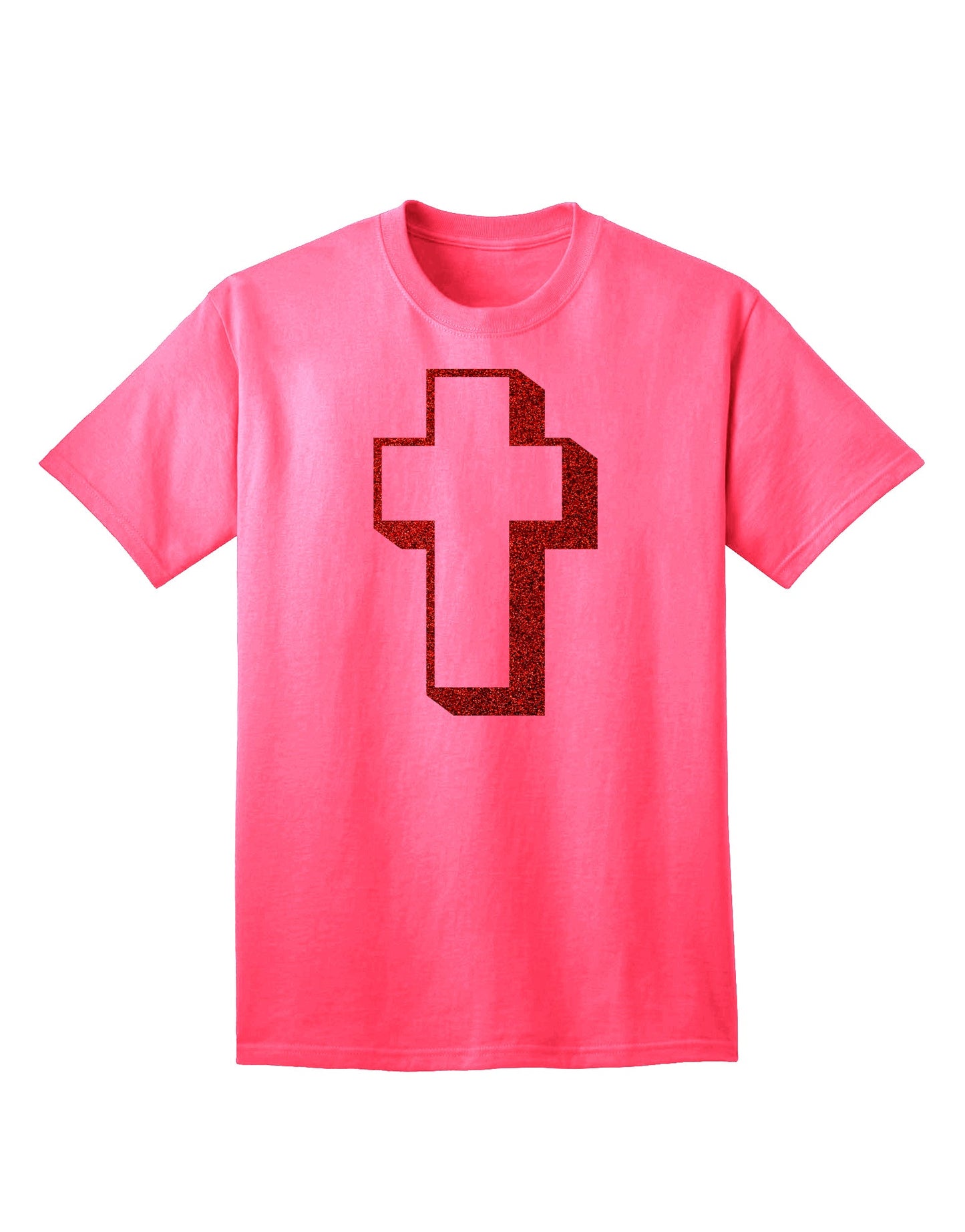 Elevate Your Style with the Exquisite Red Adult T-Shirt featuring a Simple Cross Design and Glitter Accents by TooLoud-Mens T-shirts-TooLoud-Neon-Pink-Small-Davson Sales