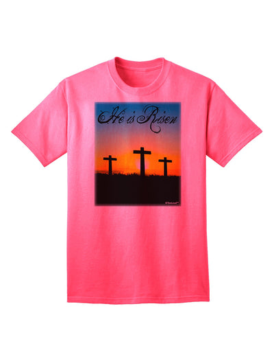 Elevate Your Style with the Exquisite Three Crosses Sunrise - He Is Risen Adult T-Shirt by TooLoud-Mens T-shirts-TooLoud-Neon-Pink-Small-Davson Sales