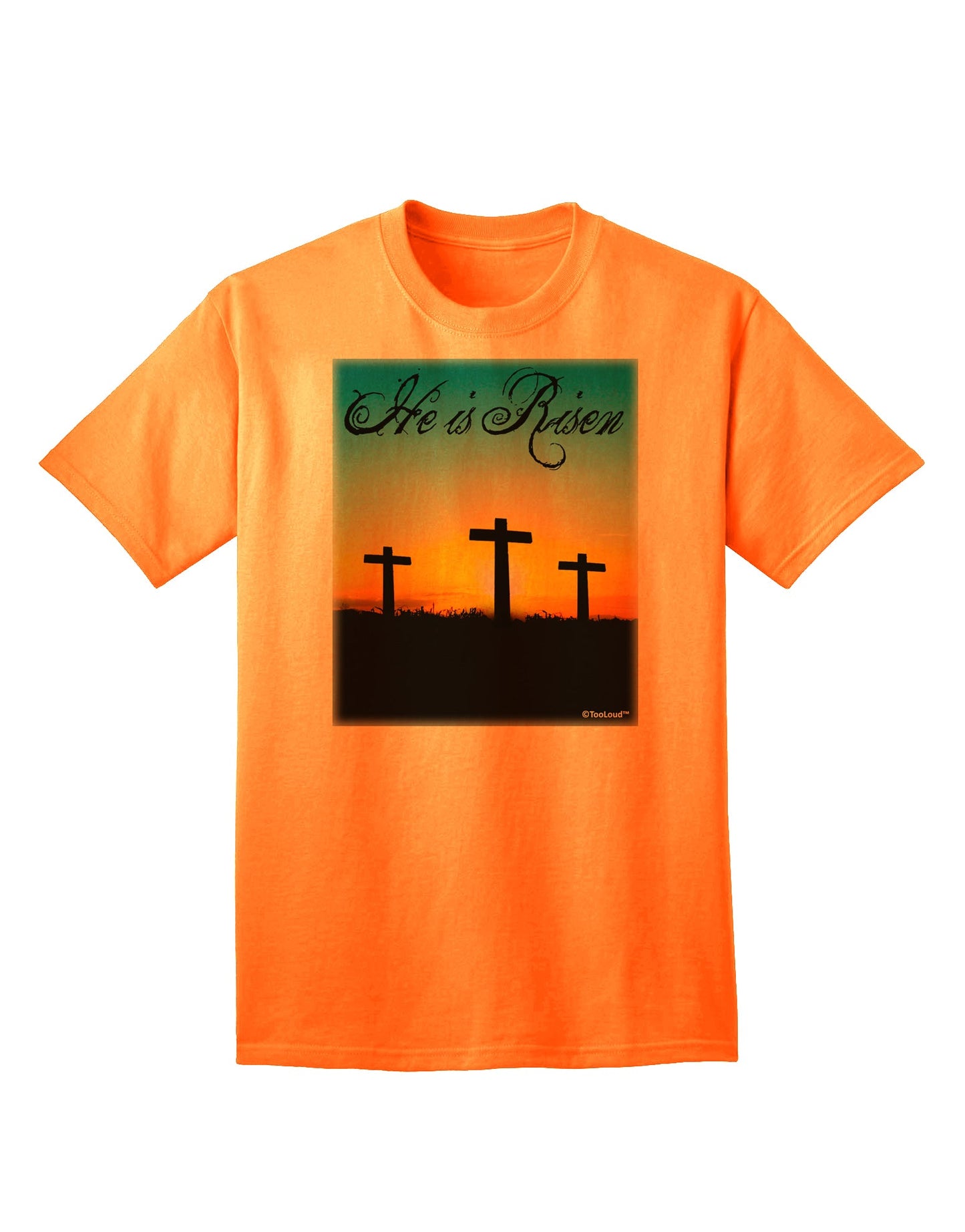 Elevate Your Style with the Exquisite Three Crosses Sunrise - He Is Risen Adult T-Shirt by TooLoud-Mens T-shirts-TooLoud-Neon-Orange-Small-Davson Sales
