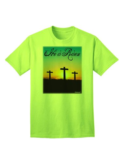 Elevate Your Style with the Exquisite Three Crosses Sunrise - He Is Risen Adult T-Shirt by TooLoud-Mens T-shirts-TooLoud-Neon-Green-Small-Davson Sales