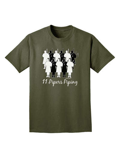 Eleven Pipers Piping Text Adult Dark T-Shirt-Mens T-Shirt-TooLoud-Military-Green-Small-Davson Sales