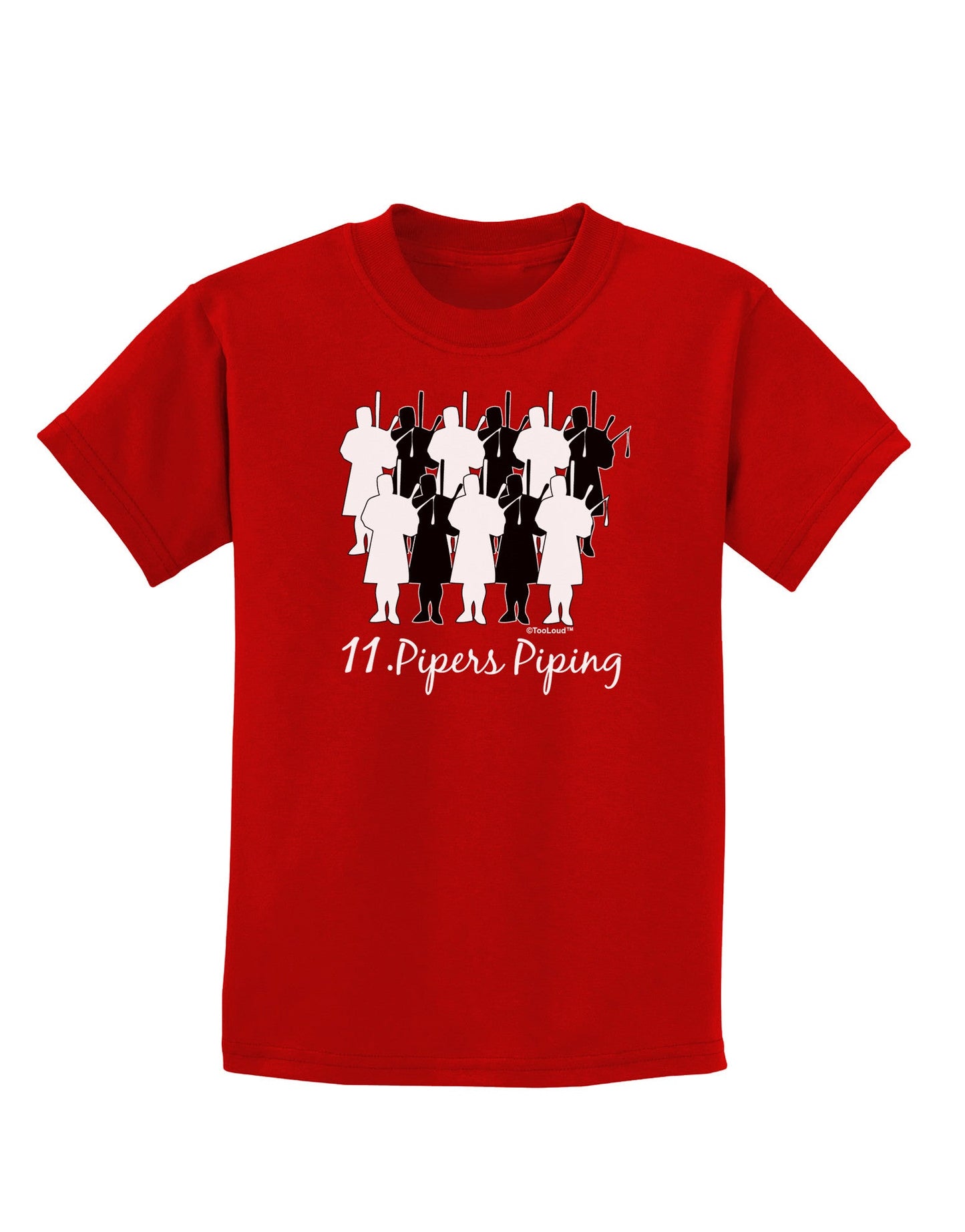 Eleven Pipers Piping Text Childrens Dark T-Shirt-Childrens T-Shirt-TooLoud-Red-X-Small-Davson Sales