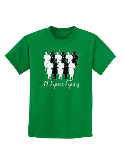 Eleven Pipers Piping Text Childrens Dark T-Shirt-Childrens T-Shirt-TooLoud-Kelly-Green-X-Small-Davson Sales