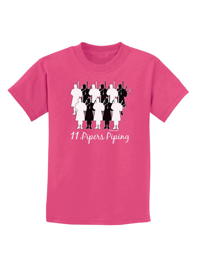 Eleven Pipers Piping Text Childrens Dark T-Shirt-Childrens T-Shirt-TooLoud-Sangria-X-Small-Davson Sales