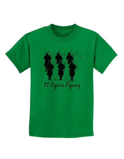 Eleven Pipers Piping Text Childrens T-Shirt-Childrens T-Shirt-TooLoud-Kelly-Green-X-Small-Davson Sales