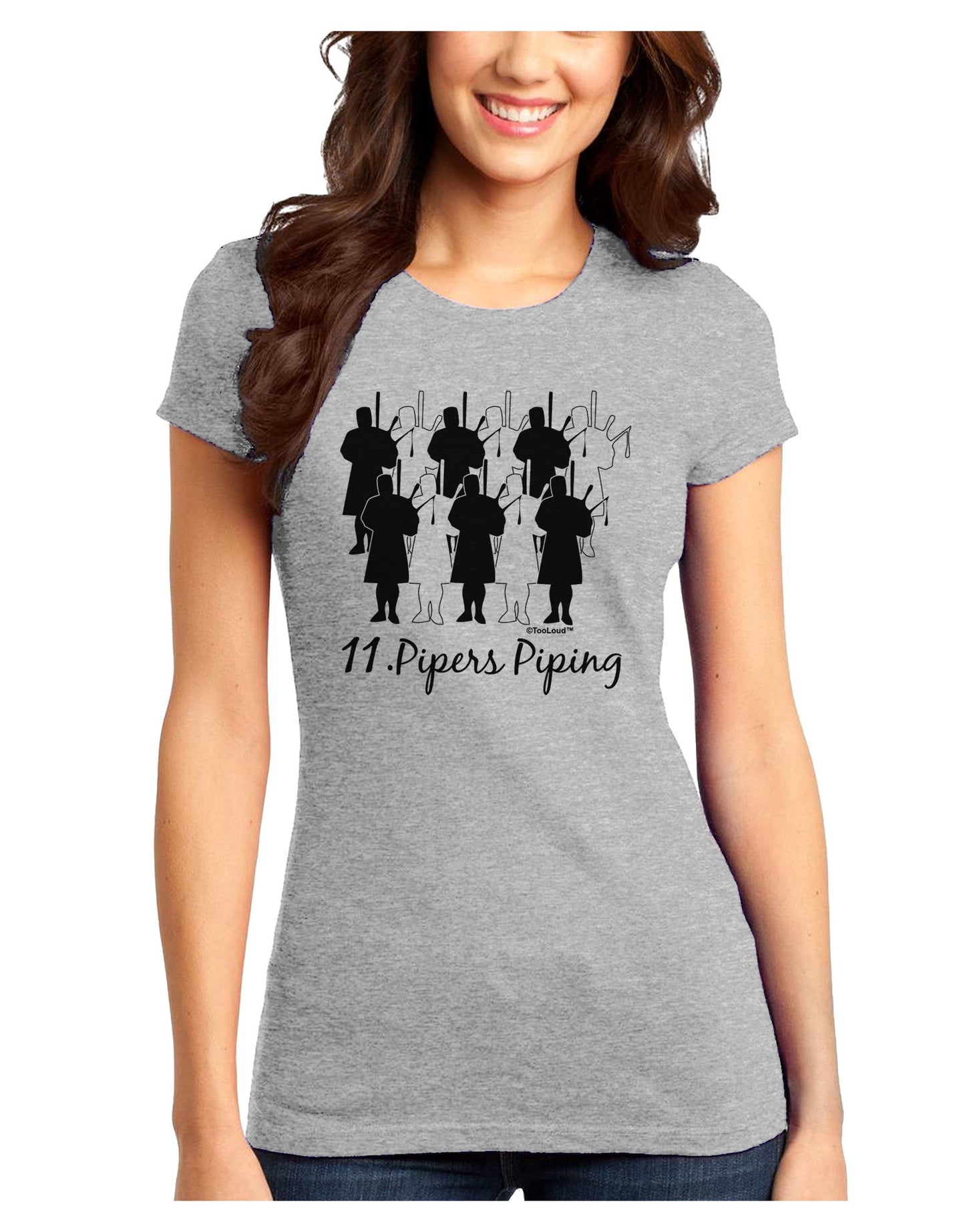 Eleven Pipers Piping Text Juniors T-Shirt-Womens Juniors T-Shirt-TooLoud-Ash-Gray-Juniors Fitted X-Small-Davson Sales