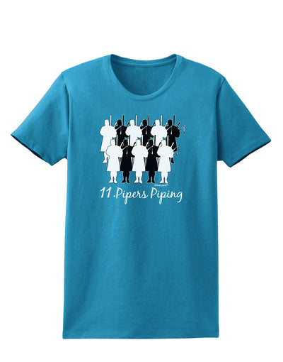 Eleven Pipers Piping Text Womens Dark T-Shirt-TooLoud-Turquoise-X-Small-Davson Sales