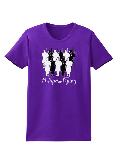 Eleven Pipers Piping Text Womens Dark T-Shirt-TooLoud-Purple-X-Small-Davson Sales