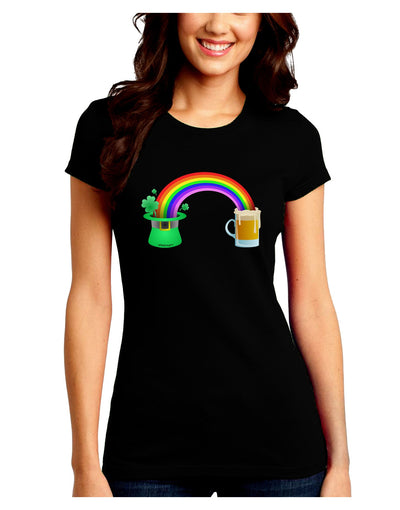 End Of The Rainbow - Beer Juniors Petite Crew Dark T-Shirt-T-Shirts Juniors Tops-TooLoud-Black-Juniors Fitted Small-Davson Sales