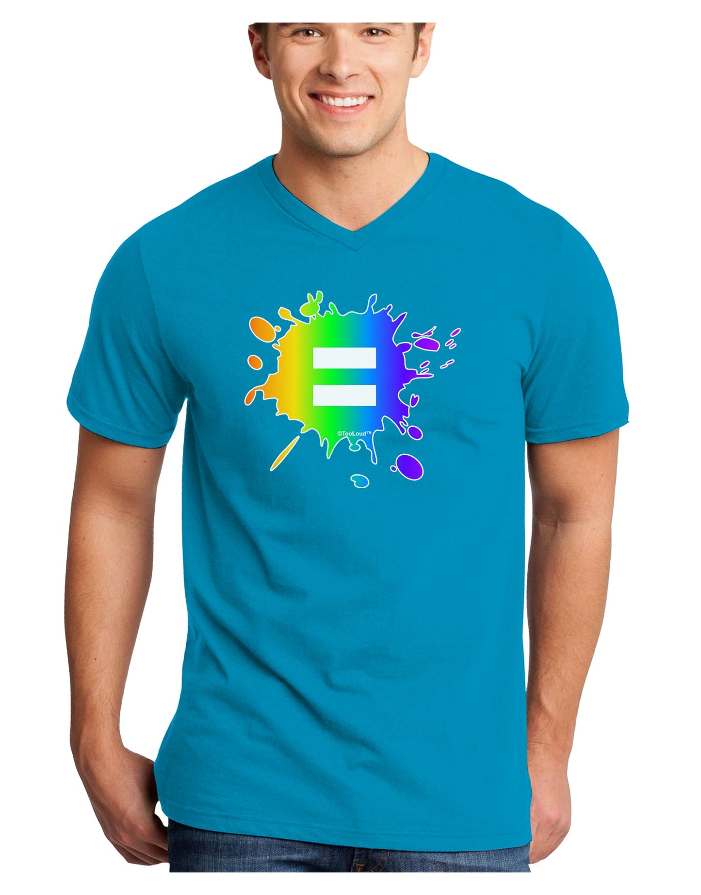 Equal Rainbow Paint Splatter Adult Dark V-Neck T-Shirt by TooLoud-Mens V-Neck T-Shirt-TooLoud-Turquoise-Small-Davson Sales